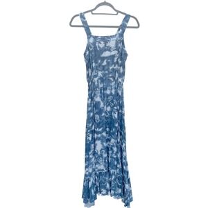 Splendid Maxi Dress, Printed Blue & White, Ruffle Hem,‎ Sz S